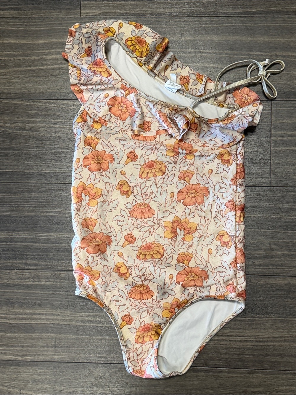 Zimmermann Kids One-Piece Swimsuit in Cream with Orange Floral Print